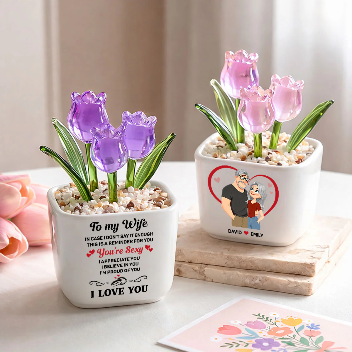 A Reminder Of My Love - Personalized Custom Glass Everlasting Tulips