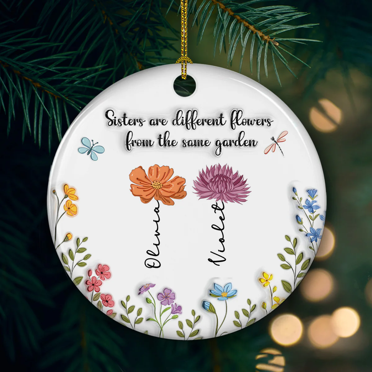 A Sister Is A Blossom In The Garden Of Life - Personalized Custom 3D Inflated Effect Ceramic Ornament - Image 2