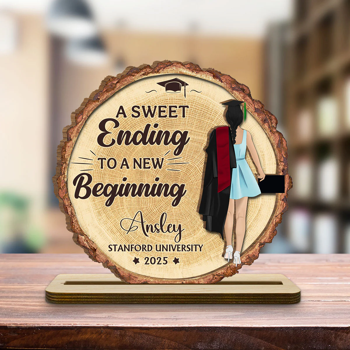 A Sweet Ending To A New Beginning - Personalized Custom 2-Layer Wood Plaque With Flat Base - Image 3