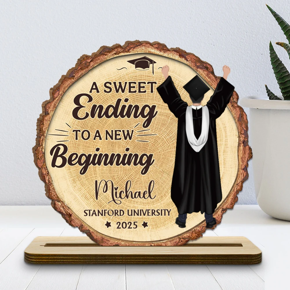 A Sweet Ending To A New Beginning - Personalized Custom 2-Layer Wood Plaque With Flat Base - Image 5