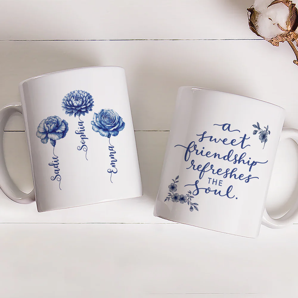 A Sweet Friendship Blue Toile - Personalized Custom Coffee Mug - Image 3