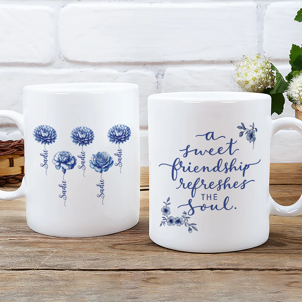 A Sweet Friendship Blue Toile - Personalized Custom Coffee Mug - Image 5