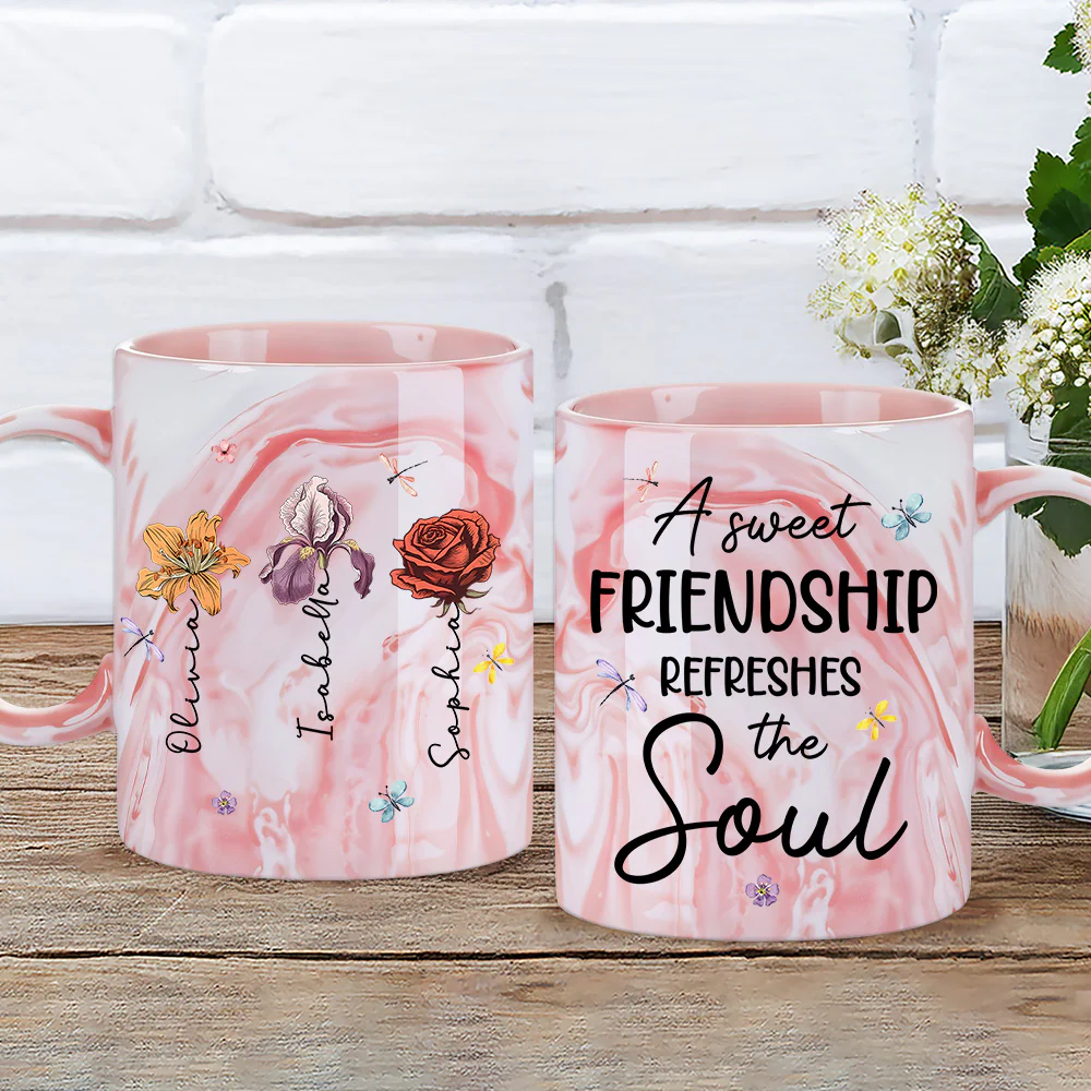 A Sweet Friendship - Personalized Custom Pink Marble Mug - Image 2