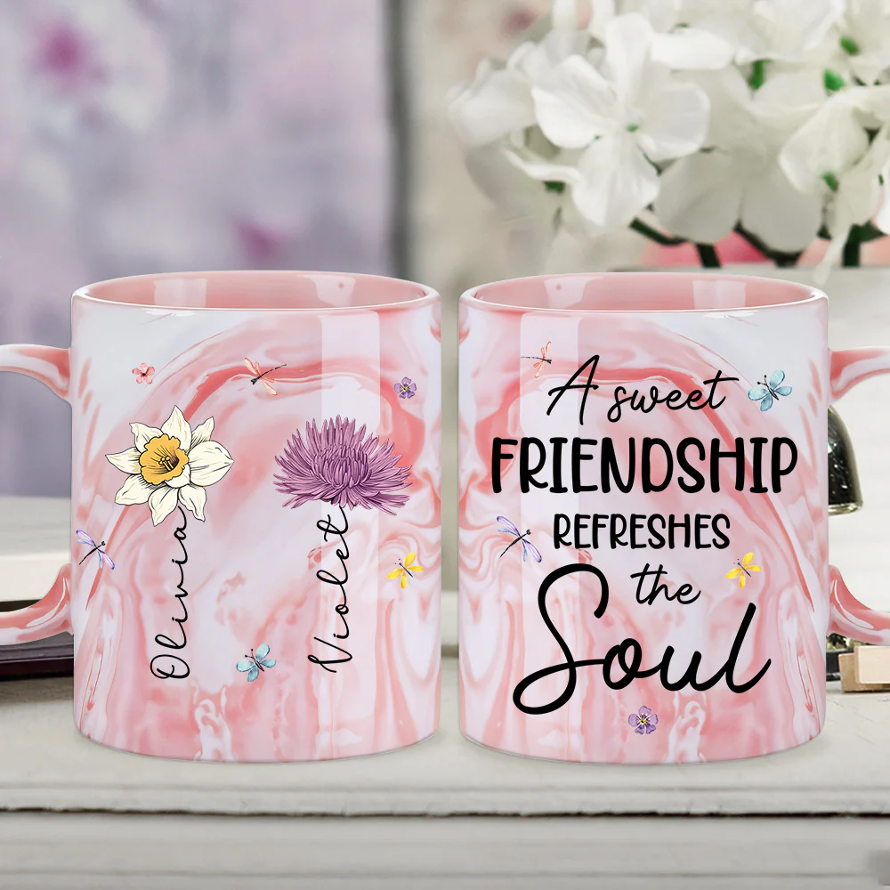 A Sweet Friendship - Personalized Custom Pink Marble Mug - Image 3