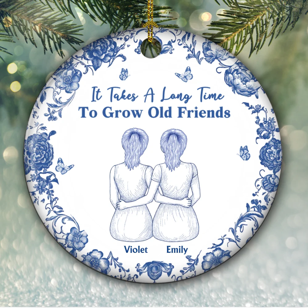 A True Friendship Blue Toile - Personalized Custom Ceramic Ornament - Image 6