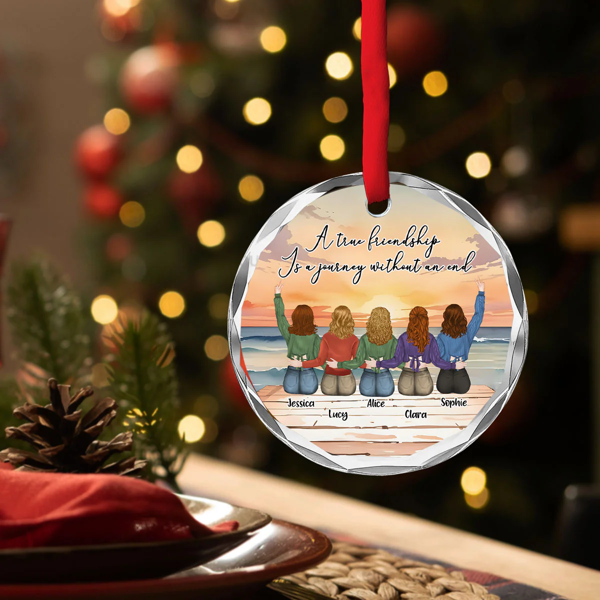 A True Friendship Is A Journey Without An End- Personalized Custom Glass Ornament - Image 3