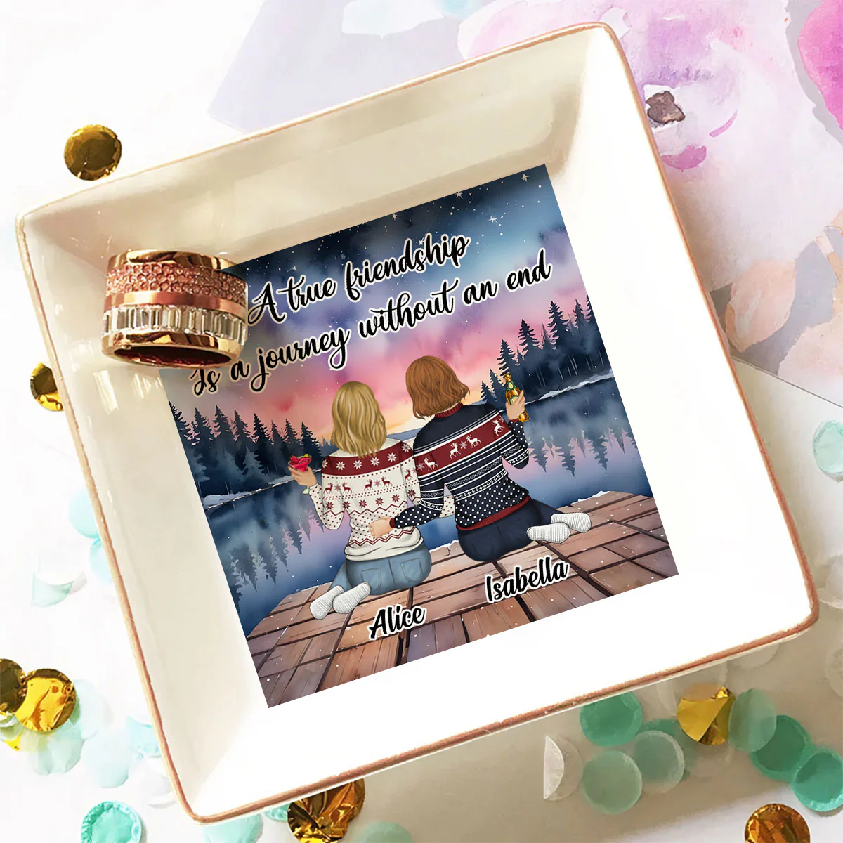 A True Friendship Is A Journey Without An End - Personalized Custom Jewelry Dish - Image 2