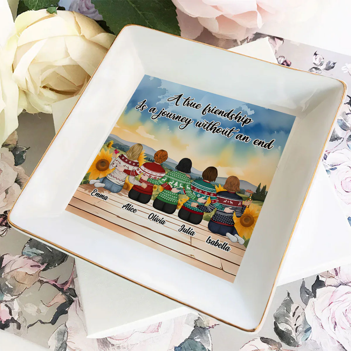 A True Friendship Is A Journey Without An End - Personalized Custom Jewelry Dish - Image 3