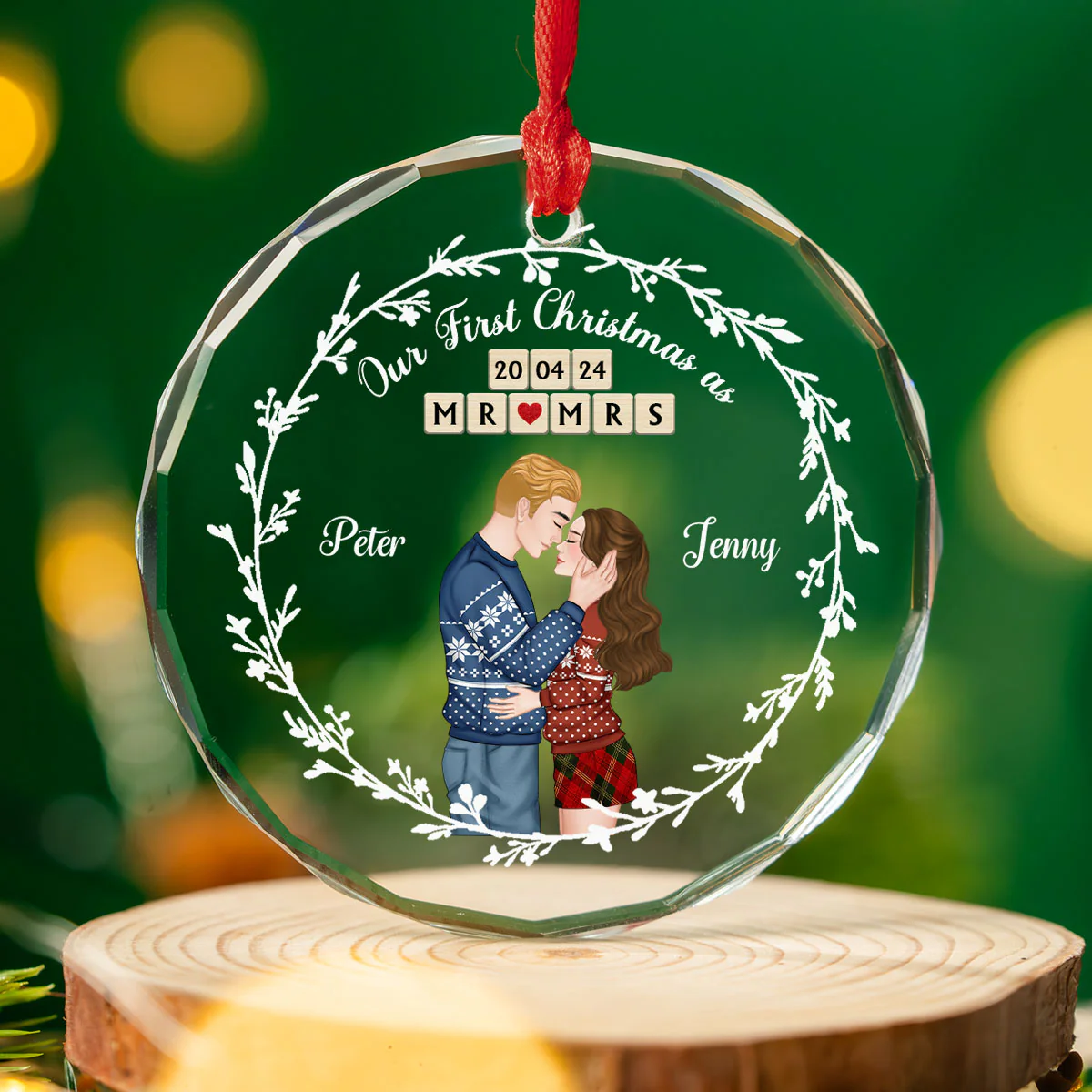 A Year As Mr And Mrs - Personalized Custom Glass Ornament - Image 3