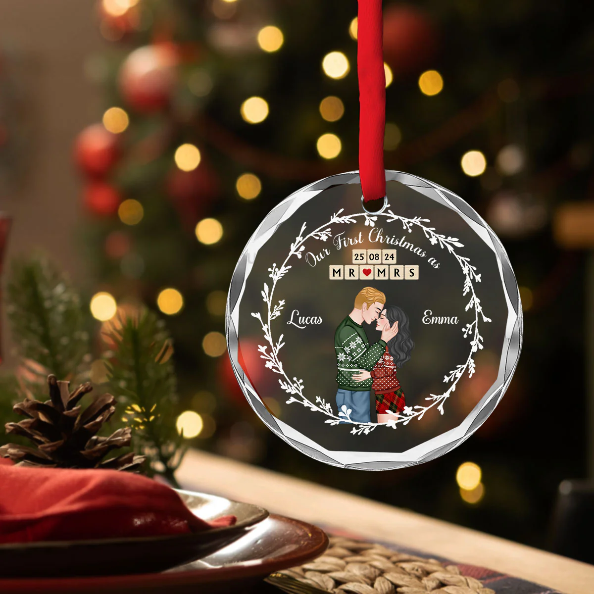 A Year As Mr And Mrs - Personalized Custom Glass Ornament - Image 4