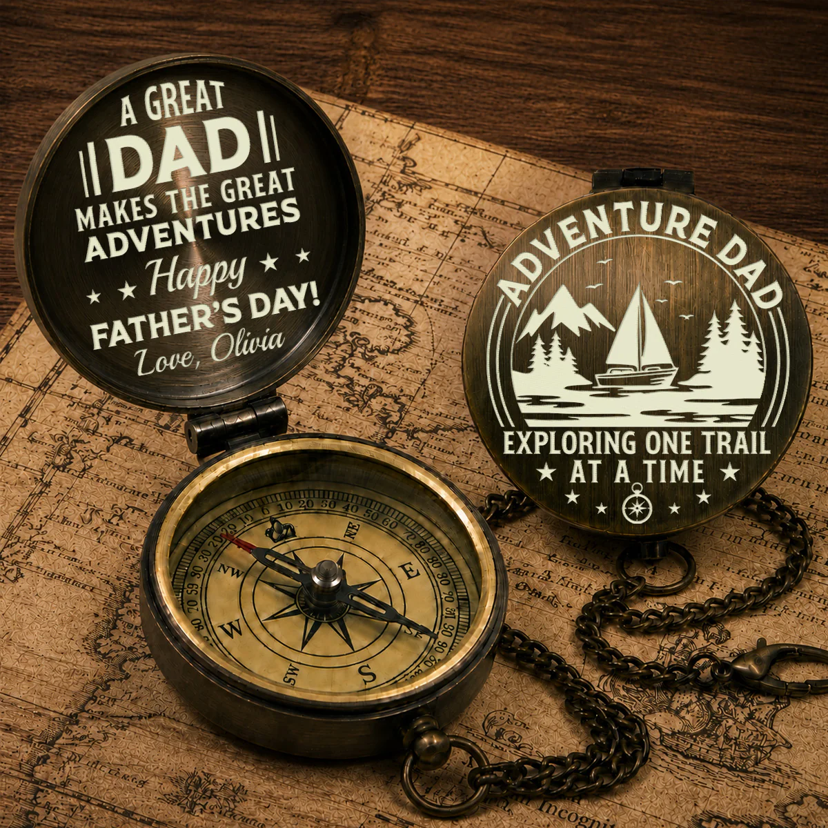 Adventure Dad - Personalized Custom Engraved Pocket Compass - Image 2