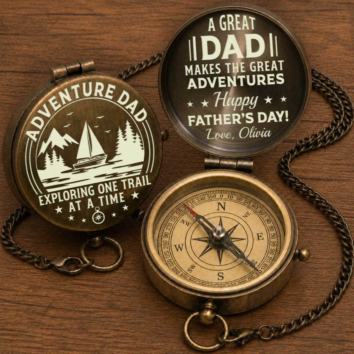 Adventure Dad - Personalized Custom Engraved Pocket Compass - Image 3