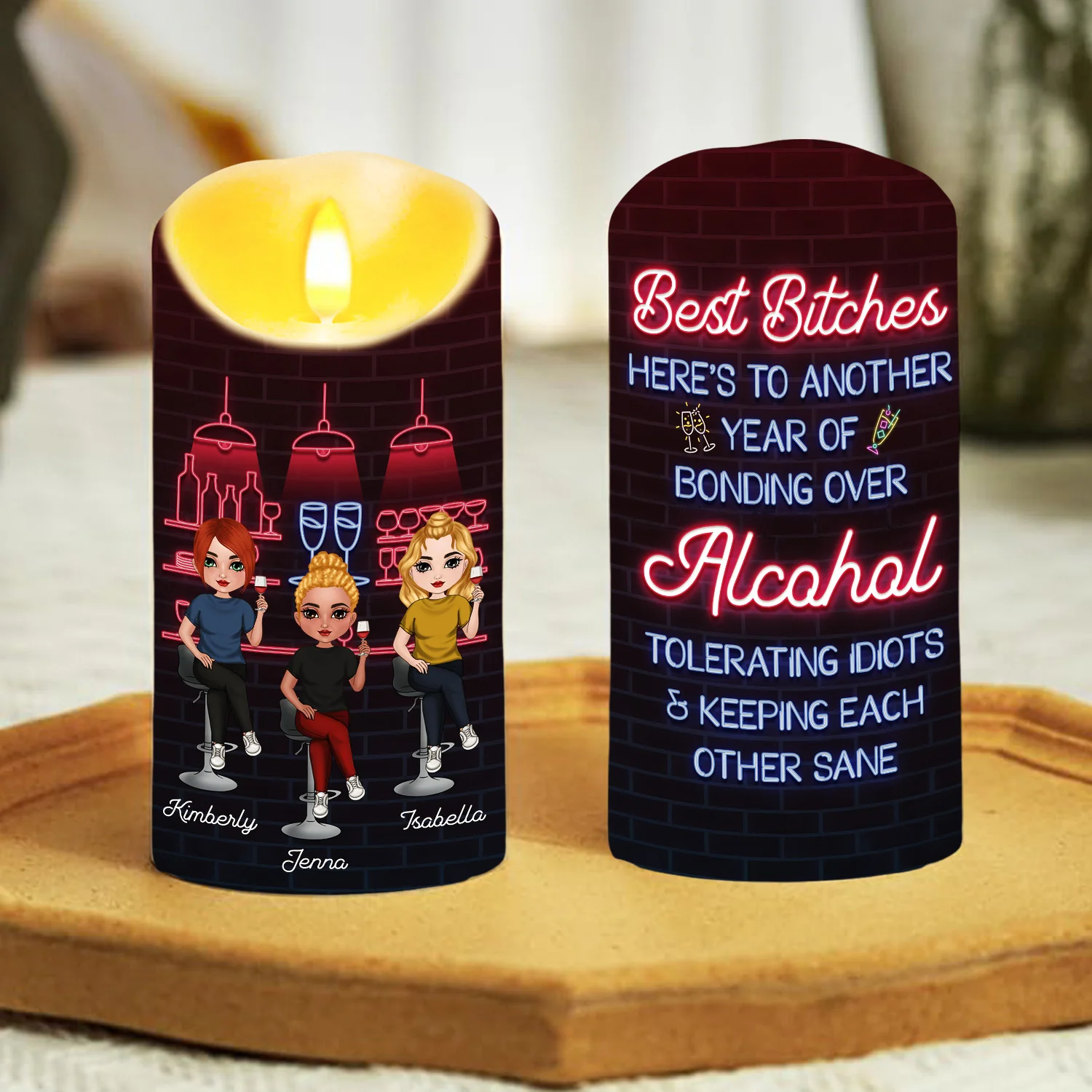 Alcohol Best Friends - Personalized Custom LED Candle - Image 3