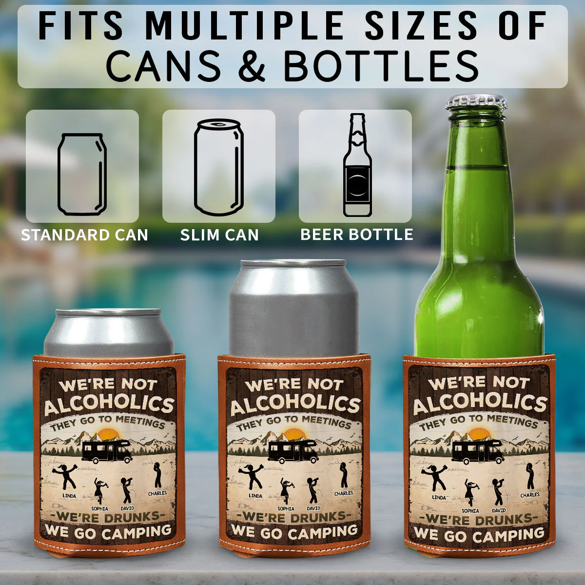 Alcoholics Go to Meetings We Go Camping - Personalized Custom Leather Can Cooler Holder - Image 5