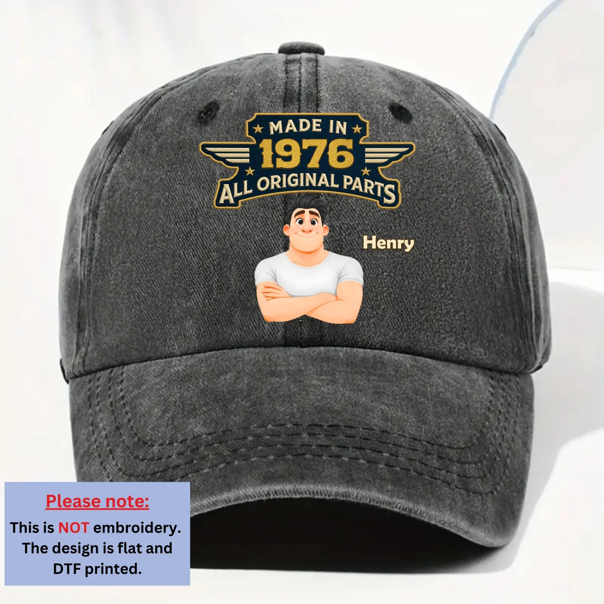 All Original Part - Personalized Custom Vintage Washed Denim Cap - Image 6