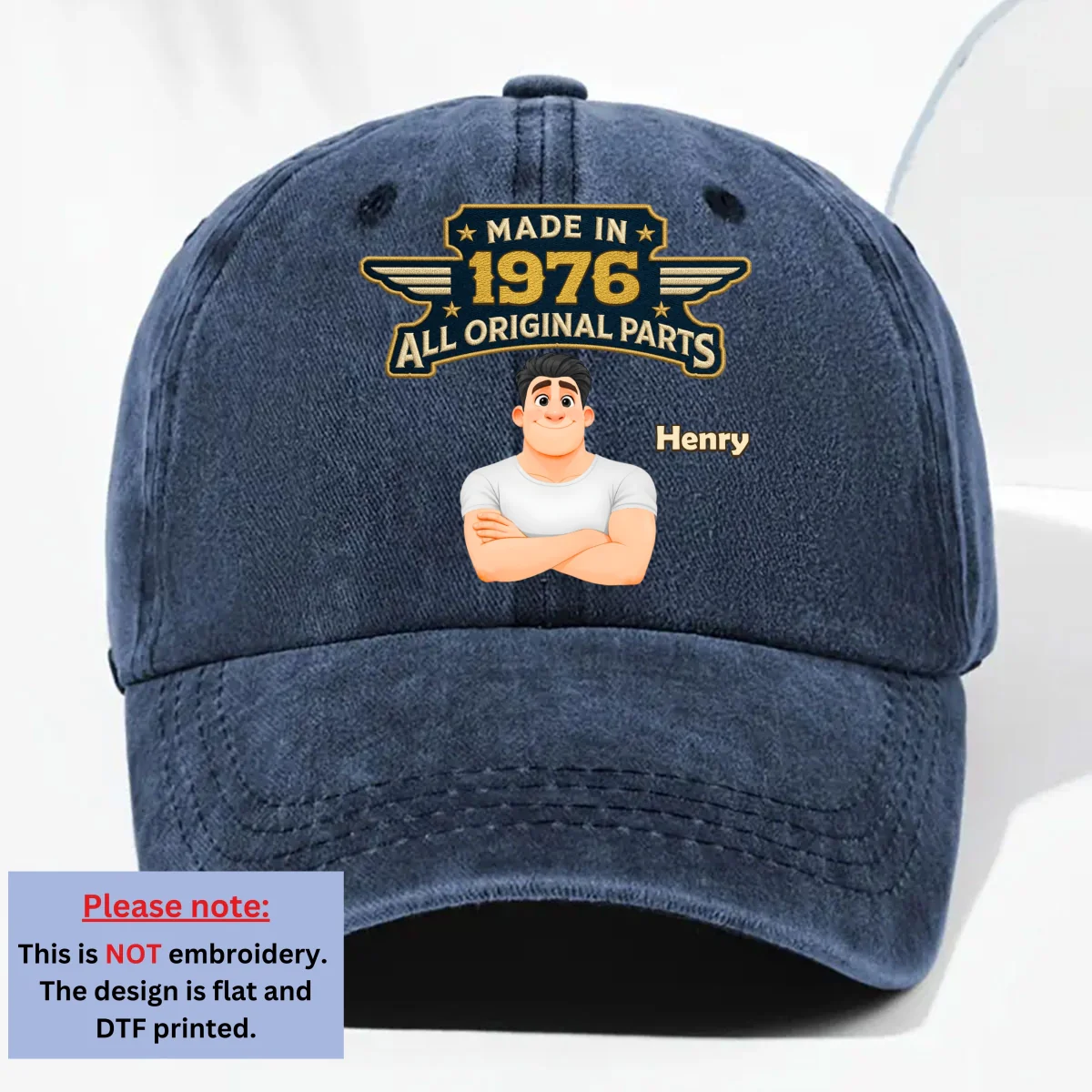All Original Part - Personalized Custom Vintage Washed Denim Cap - Image 8