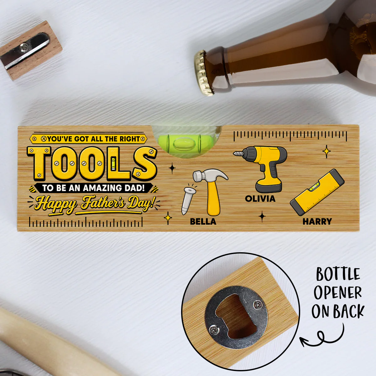 All The Right Tools - Personalized Custom Wooden Spirit Level Bottle Opener