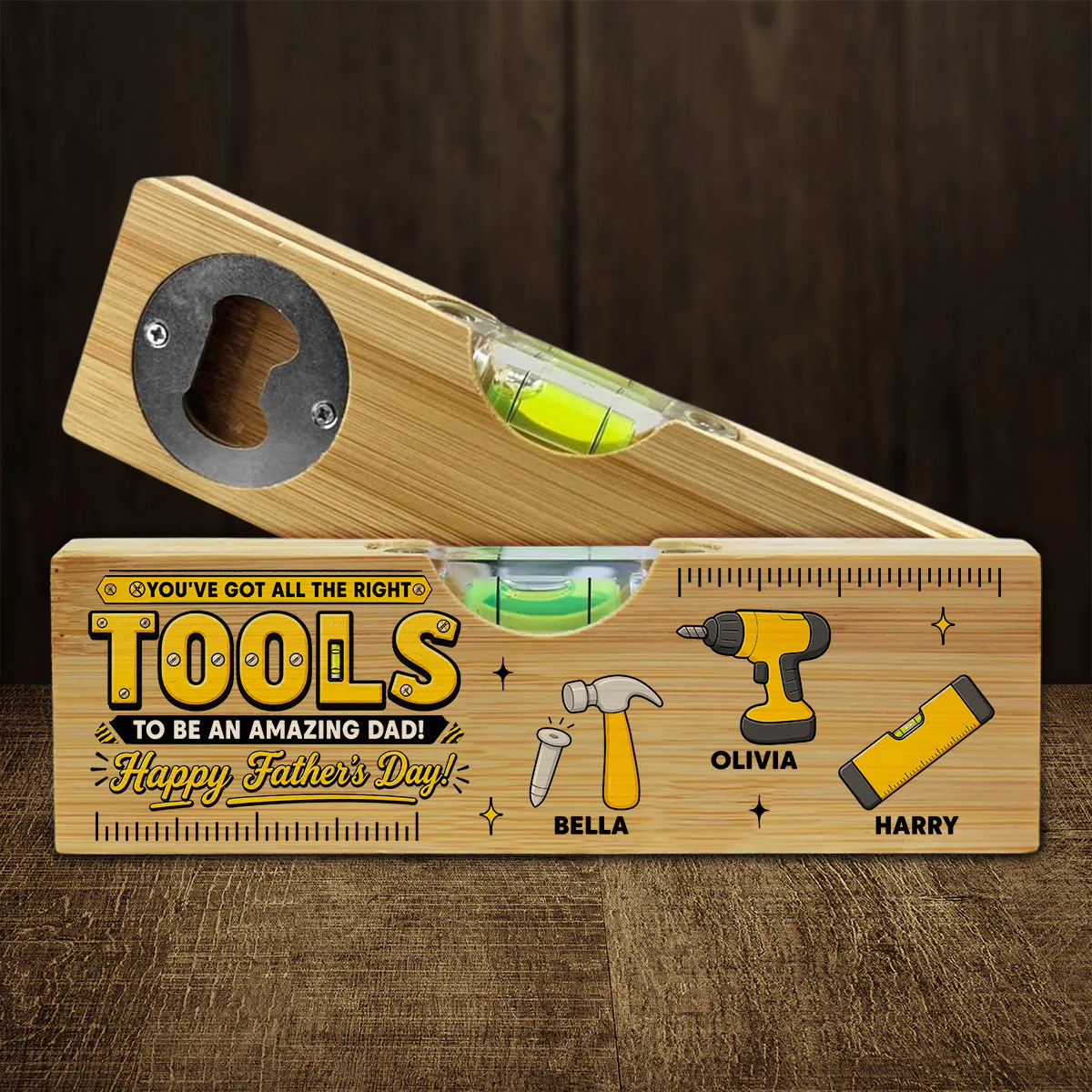 All The Right Tools - Personalized Custom Wooden Spirit Level Bottle Opener - Image 2