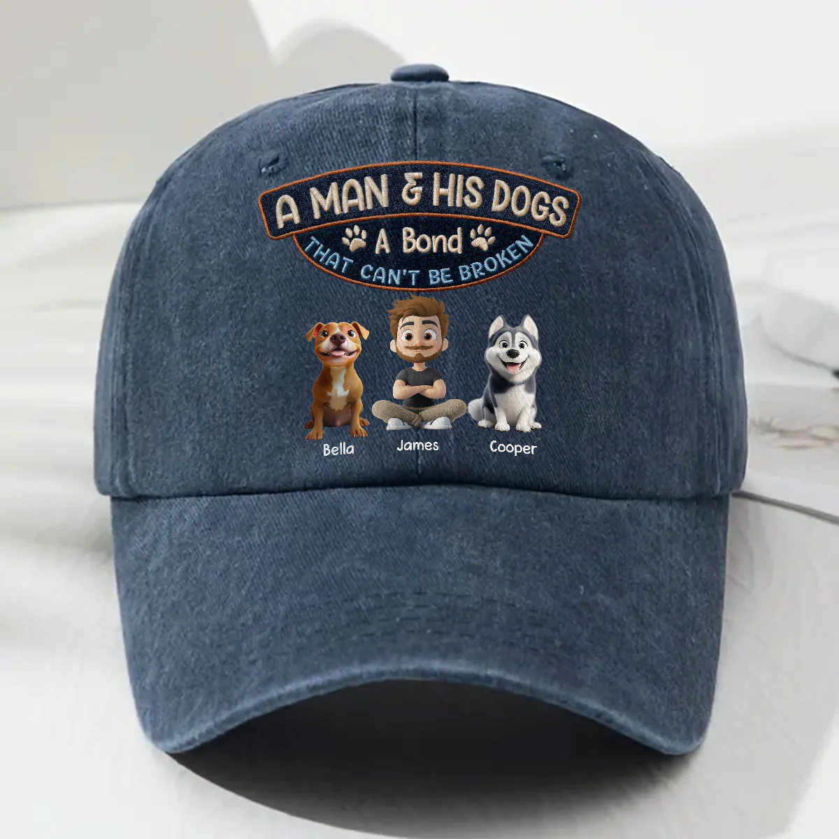 Alpha And His Dog - Personalized Custom Vintage Washed Denim Cap