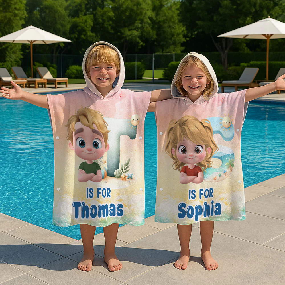 Alphabet Cartoon - Personalized Custom Hooded Beach Towel - Image 2