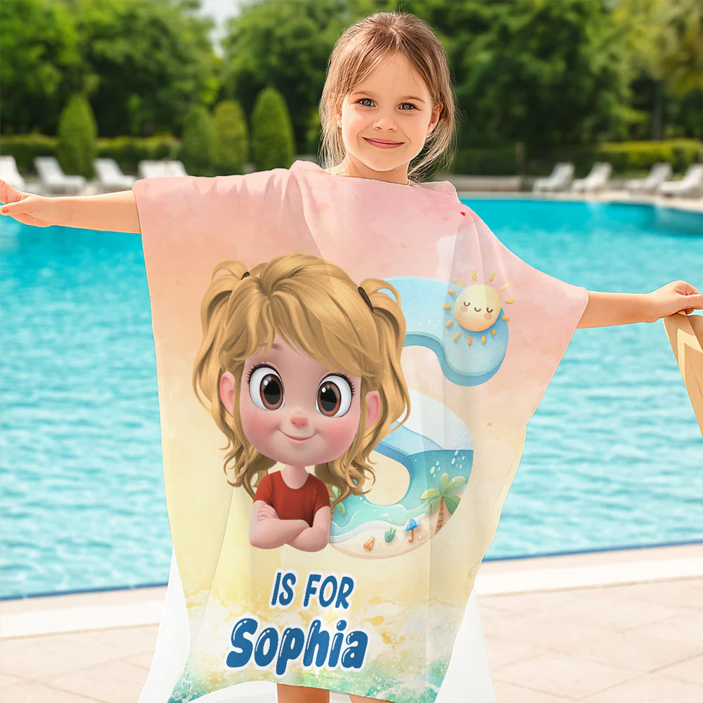 Alphabet Cartoon - Personalized Custom Hooded Beach Towel - Image 4