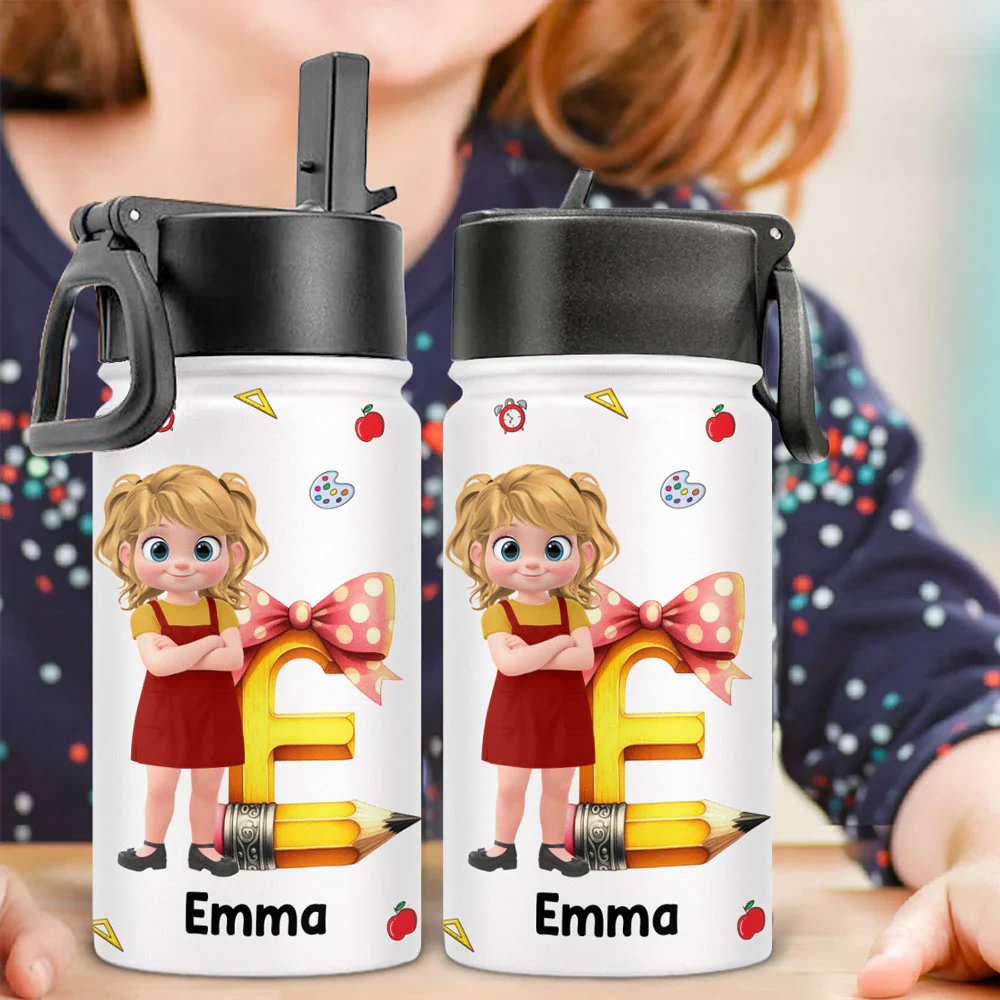 Alphabet Cartoonize - Personalized Custom 3D Inflated Effect Kids Water Bottle - Image 3