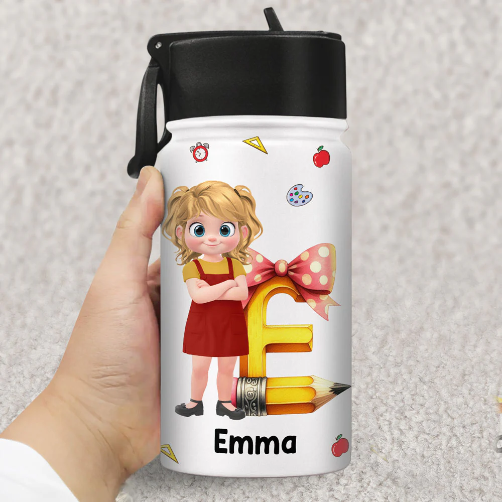 Alphabet Cartoonize - Personalized Custom 3D Inflated Effect Kids Water Bottle - Image 4