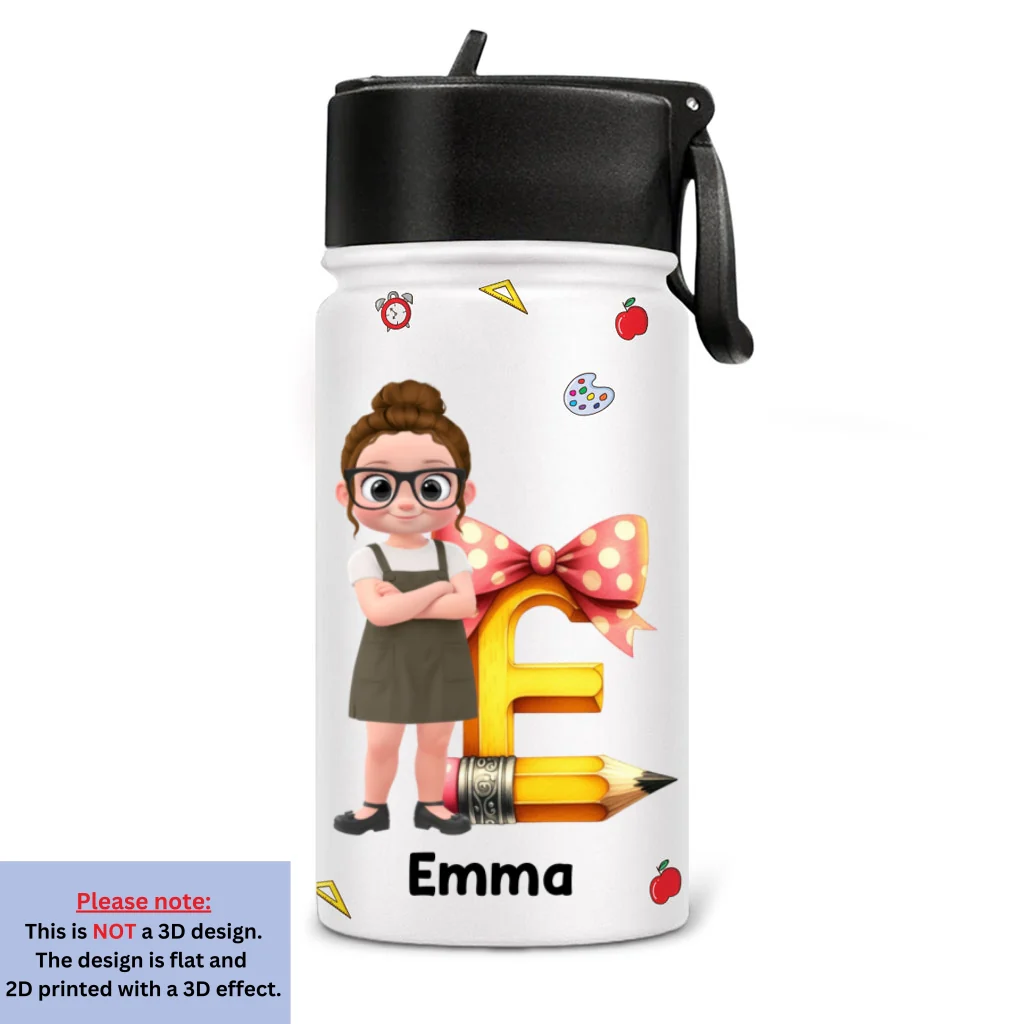 Alphabet Cartoonize - Personalized Custom 3D Inflated Effect Kids Water Bottle - Image 7