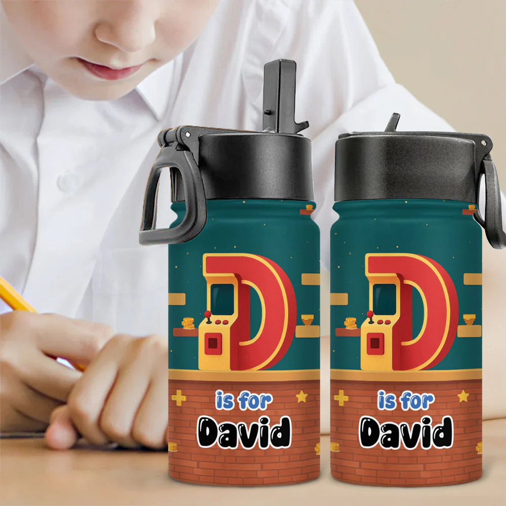 Alphabet Game Cartoon - Personalized Custom Kids Water Bottle - Image 2