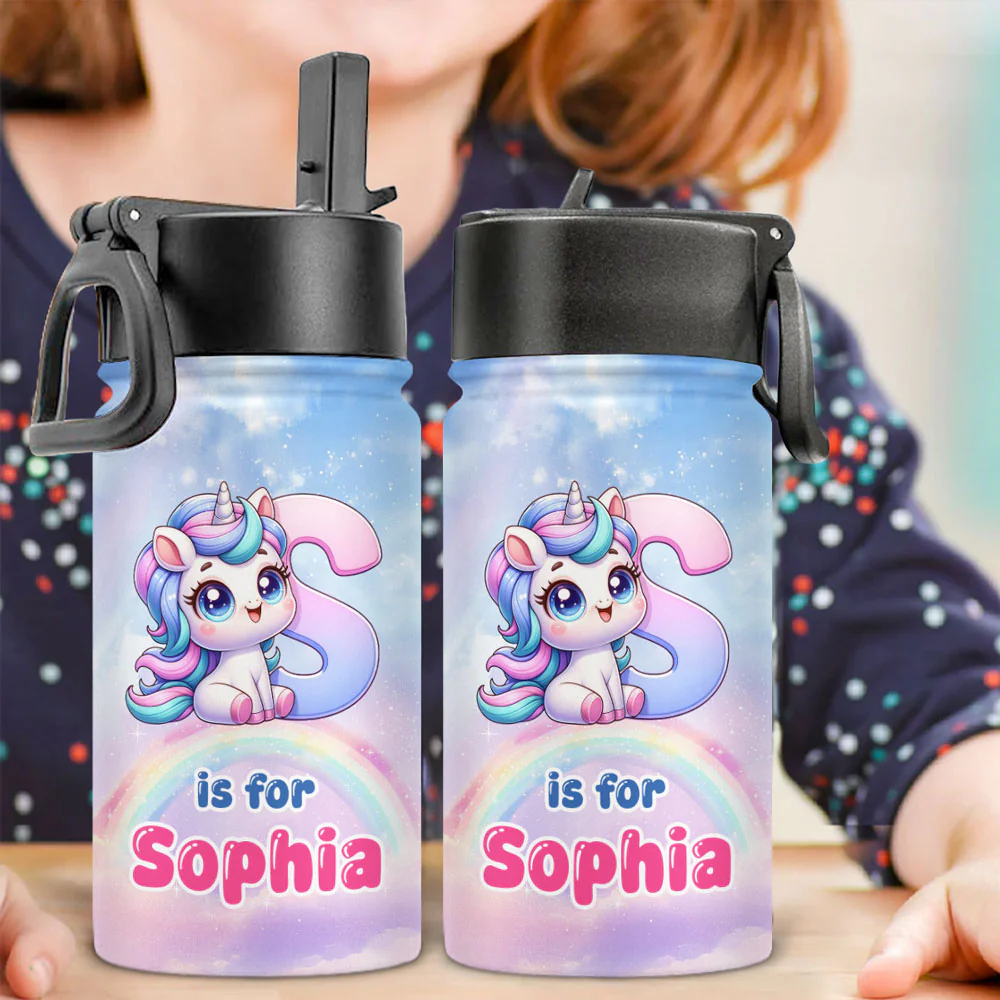 Alphabet Game Cartoon - Personalized Custom Kids Water Bottle - Image 4