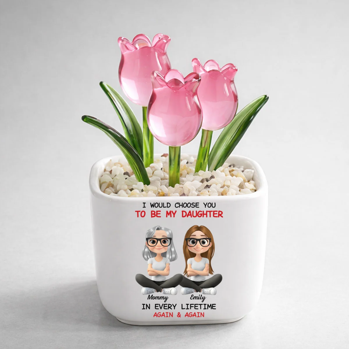 Always Choose You Mom And Daughter - Personalized Custom Glass Everlasting Tulips - Image 8