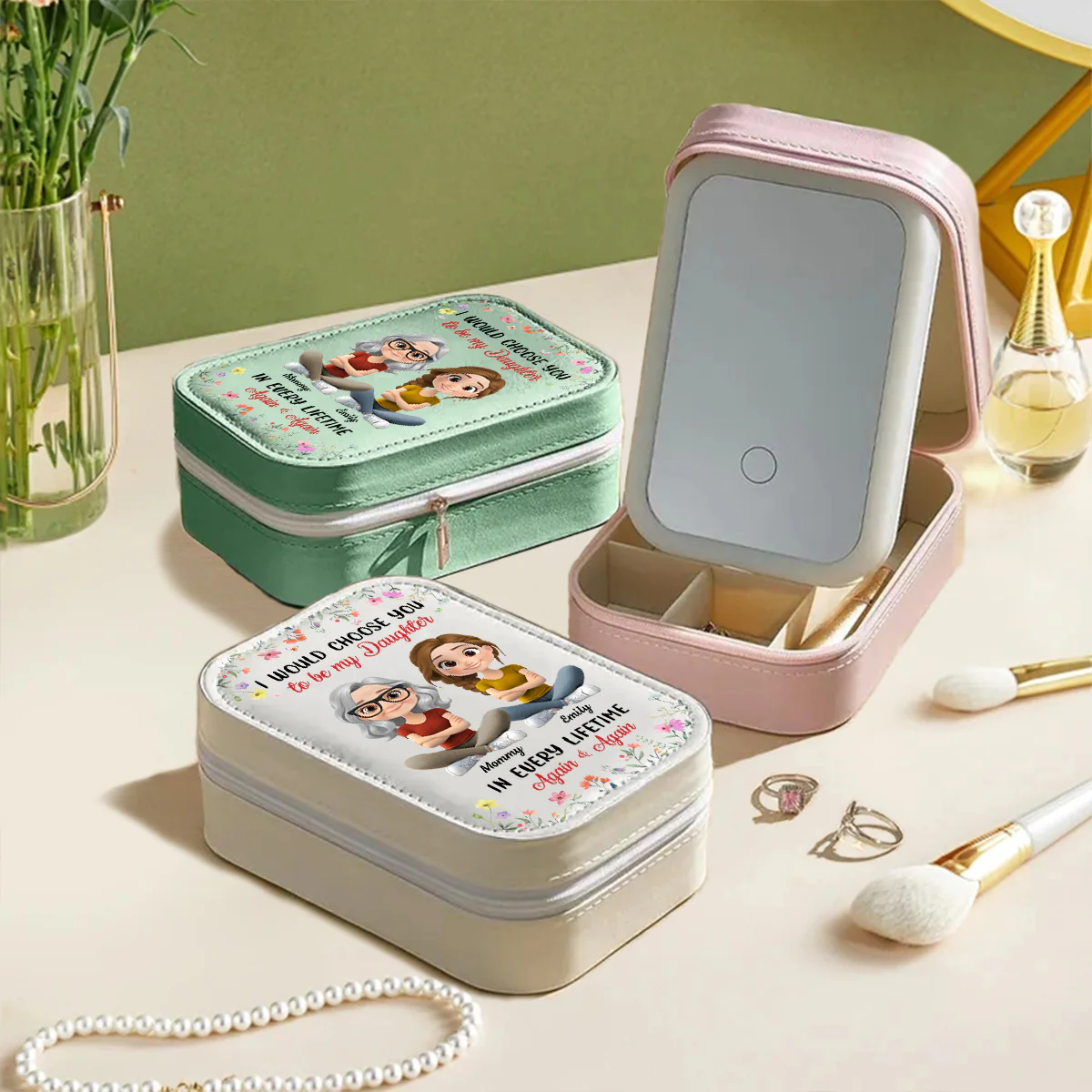 Always Choose You Mom And Daughter - Personalized Custom Jewelry Box With LED Mirror - Image 4