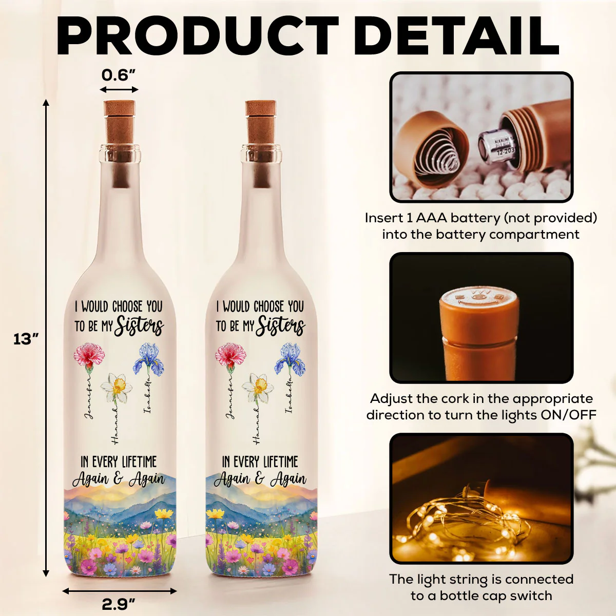 Always Choose You My Sisters - Personalized Custom Bottle Lamp - Image 5