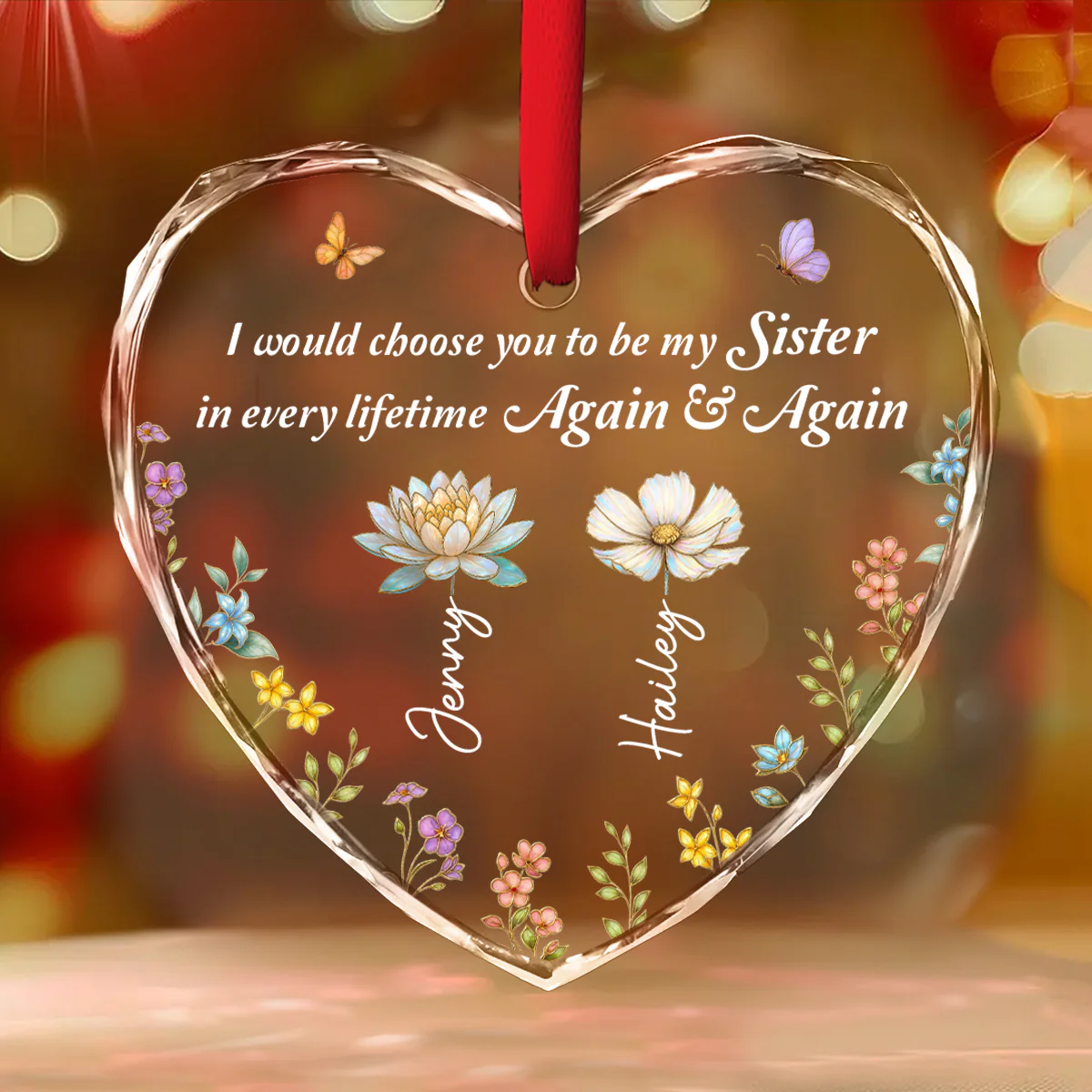 Always Choose You My Sisters - Personalized Custom Glass Ornament - Image 2