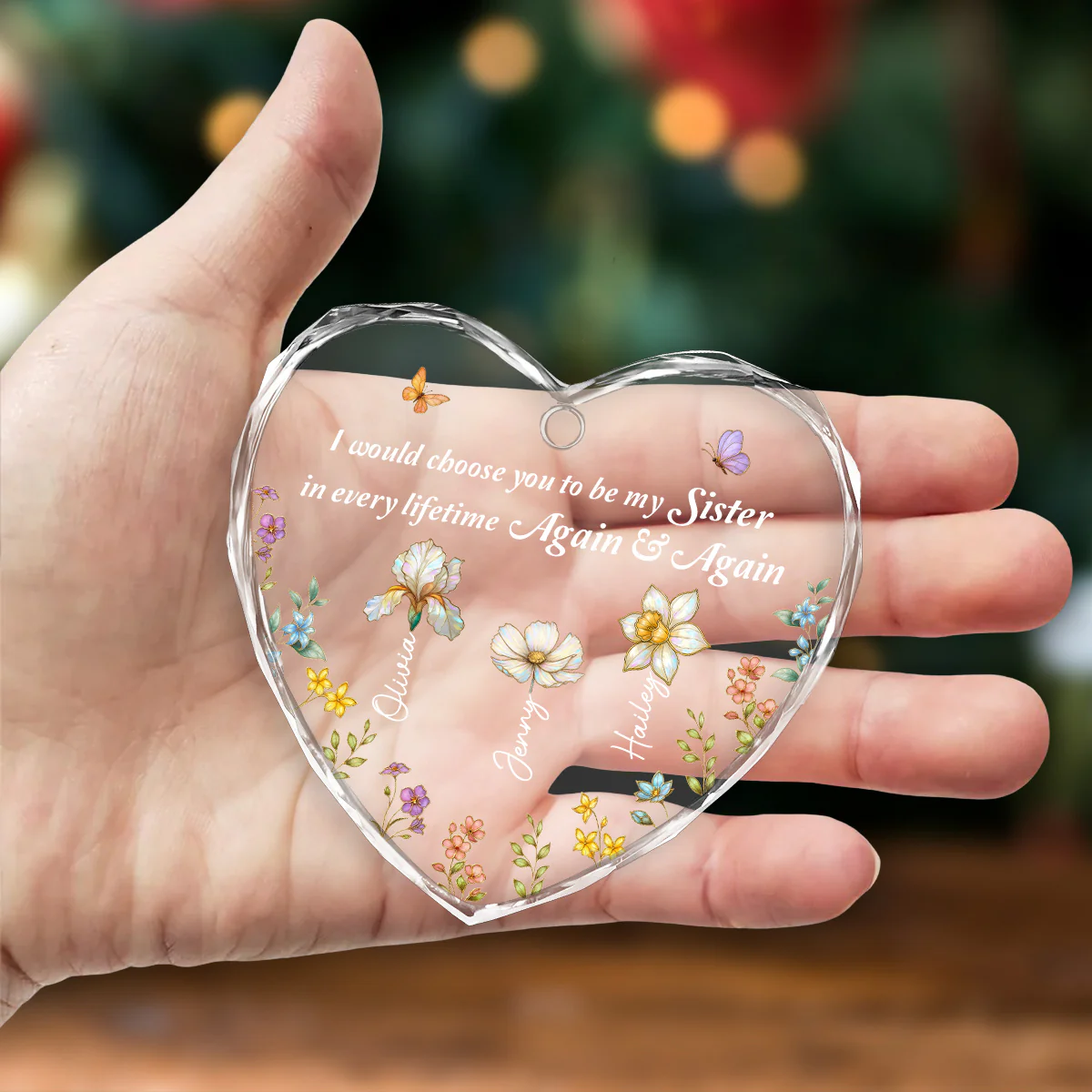 Always Choose You My Sisters - Personalized Custom Glass Ornament - Image 3