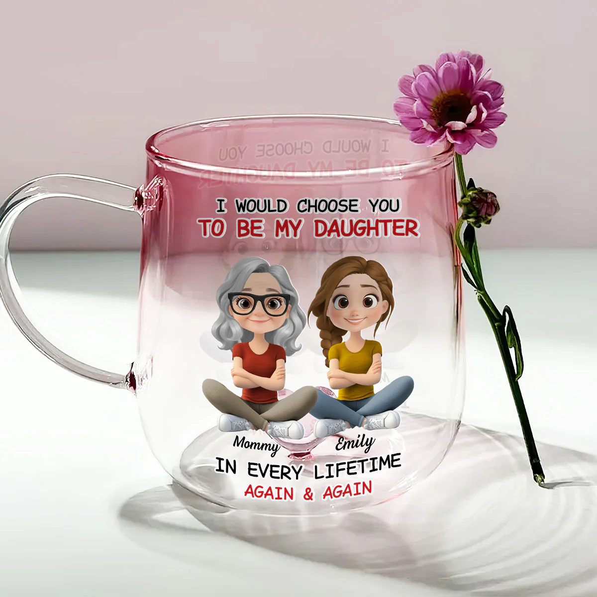 Always Choose You - Personalized Custom Pink Gradient Glass Mug - Image 3