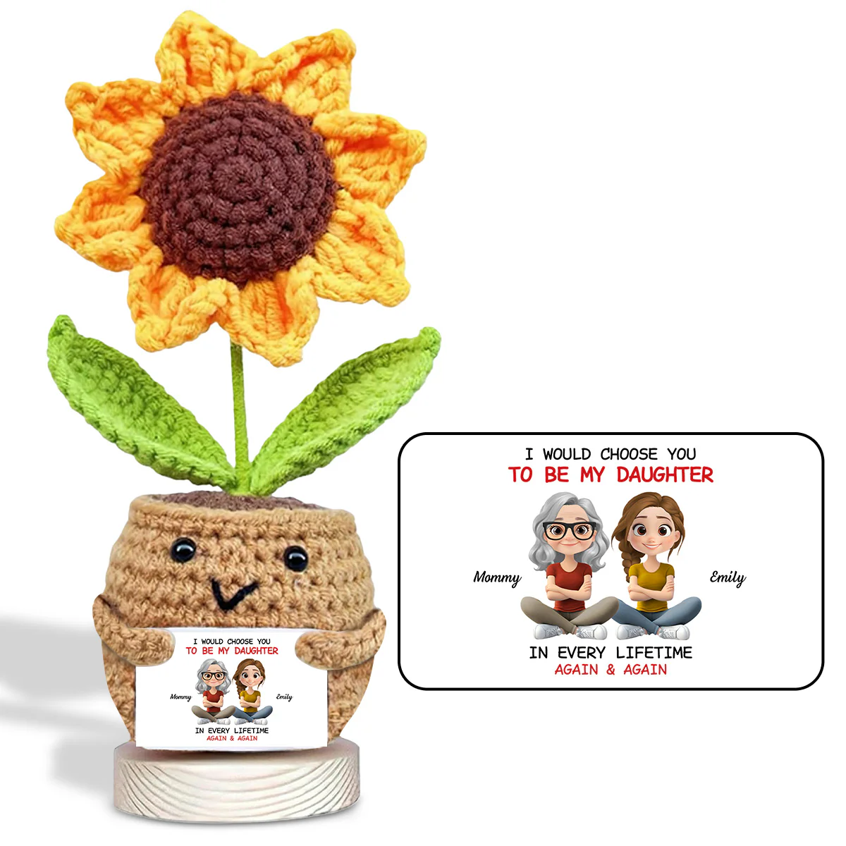 Always Choose You - Personalized Custom Sunflower Crocheted Plushie With Message