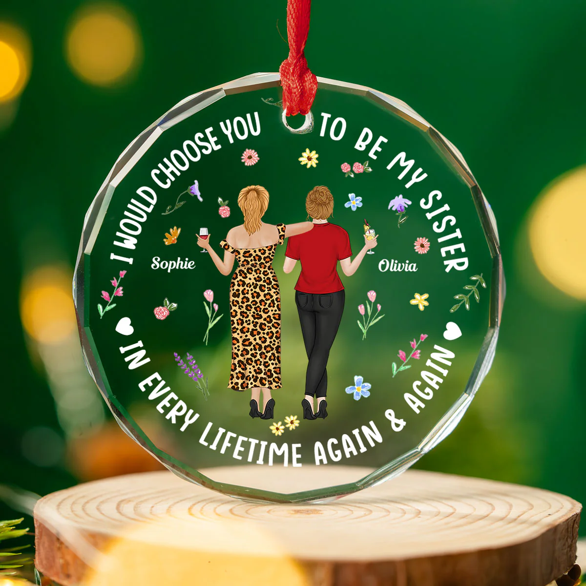 Always Choose You Sisters - Personalized Custom Glass Ornament - Image 2