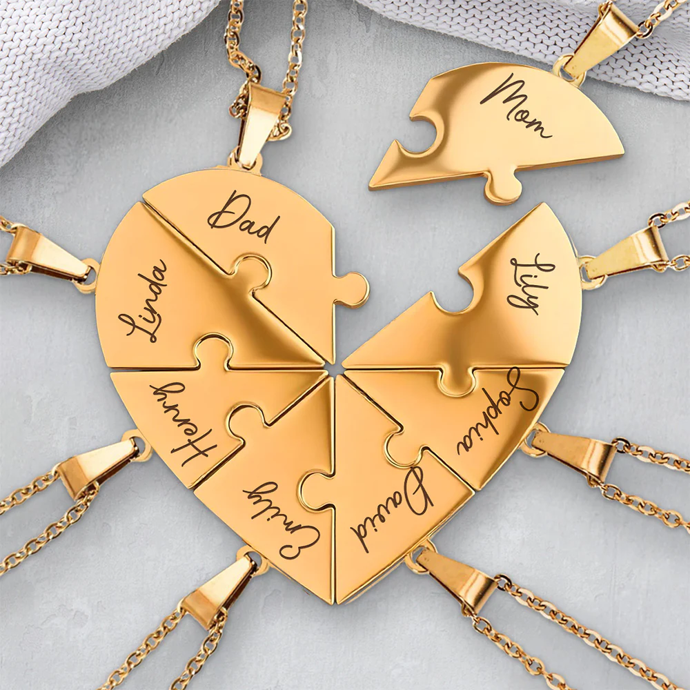 Always Connected By Heart - Personalized Custom Heart Puzzle Necklace