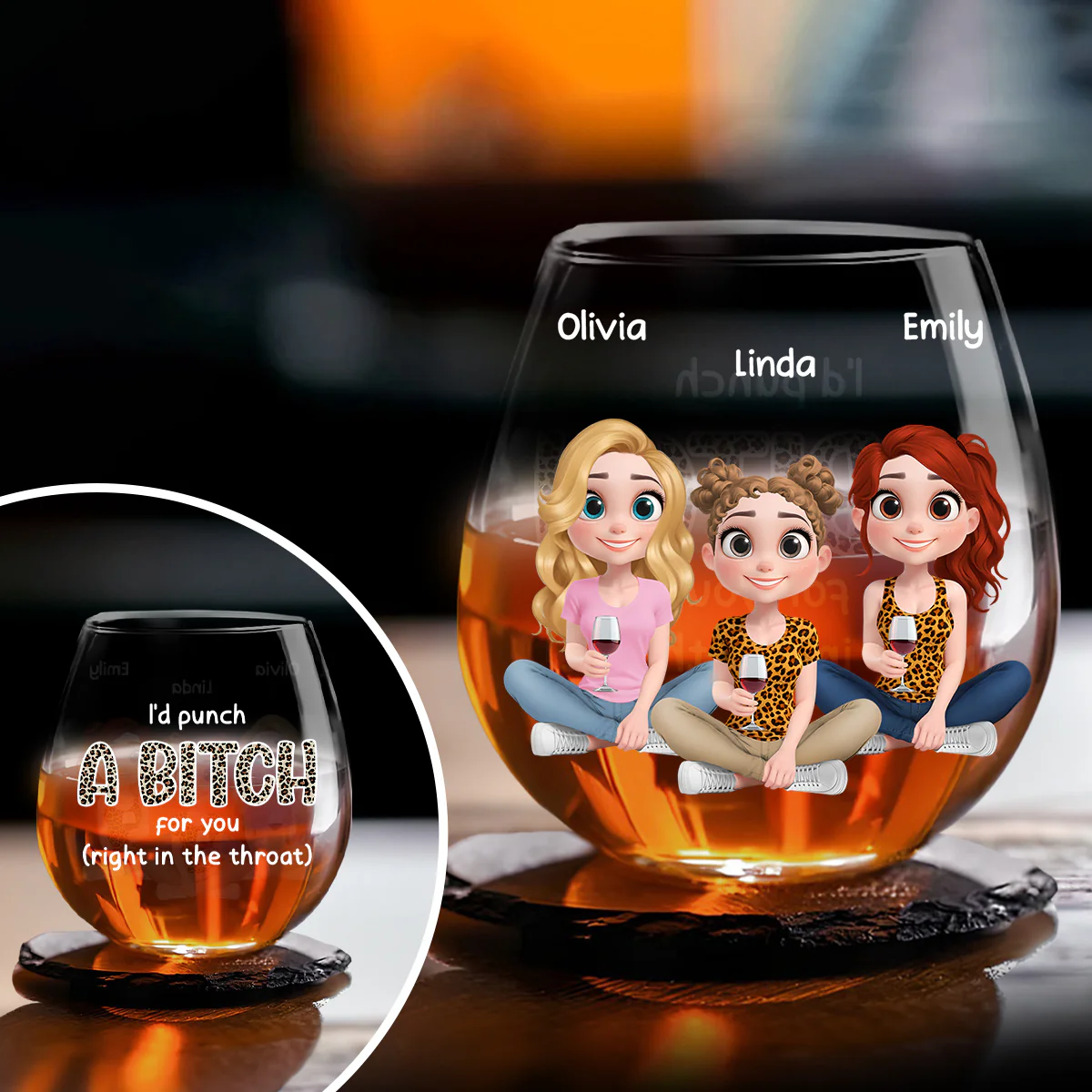 Always Friends Cartoonize - Personalized Custom Wine Glass - Image 5