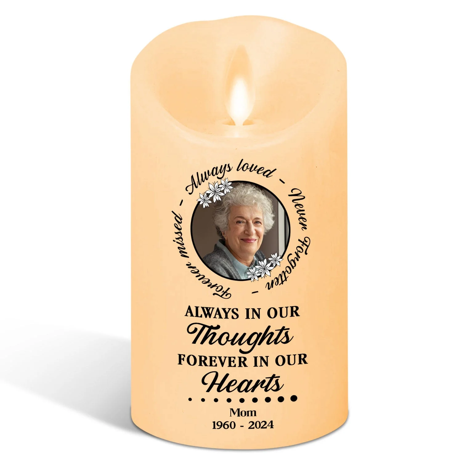 Always In Our Thoughts - Personalized Custom LED Candle - Image 2