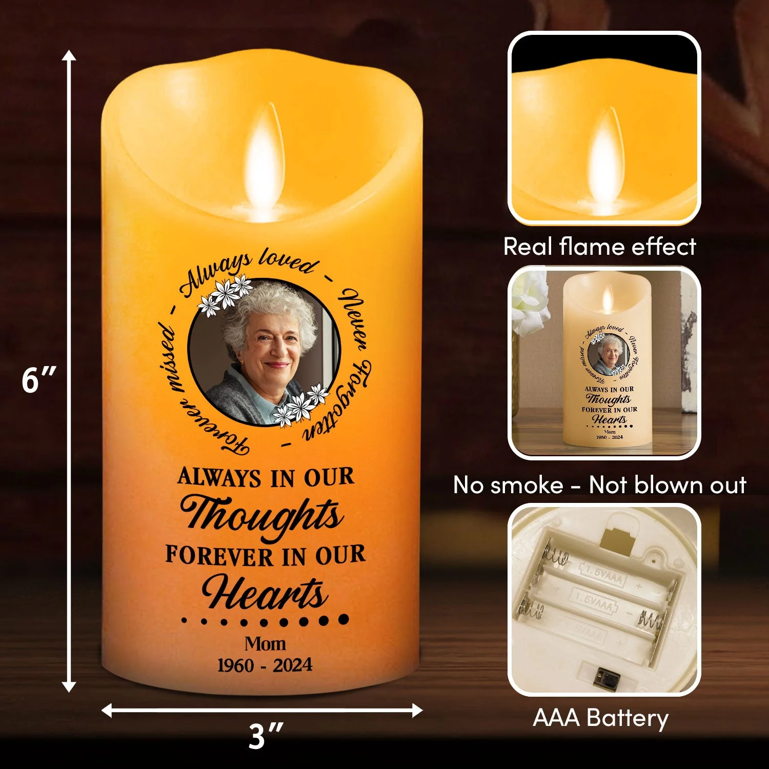 Always In Our Thoughts - Personalized Custom LED Candle - Image 6