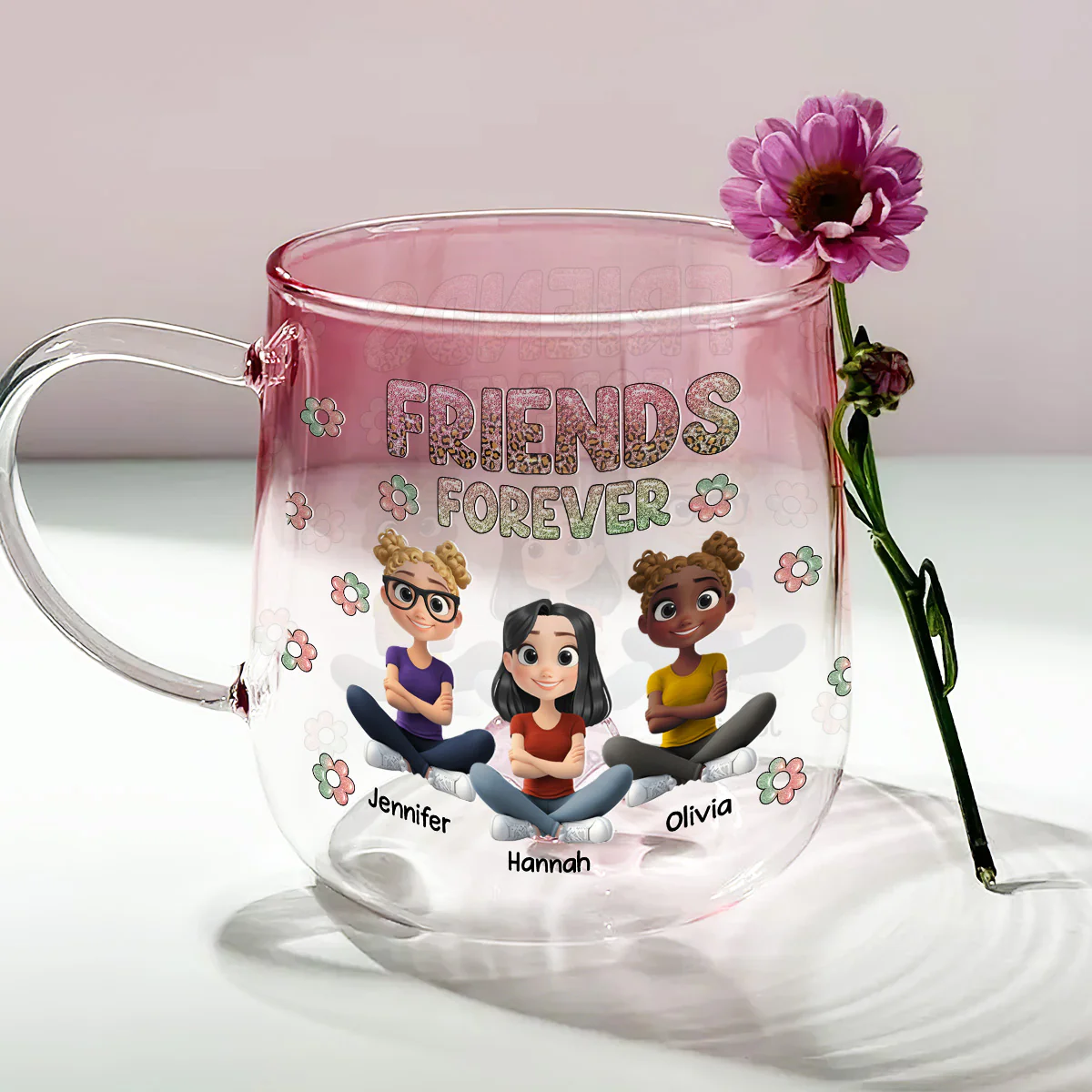 Always My Bestfriend - Personalized Custom Pink Gradient Glass Mug - Image 2