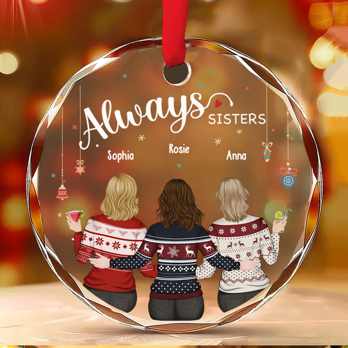 Always My Sister Forever My Friend - Personalized Custom Glass Ornament - Image 2