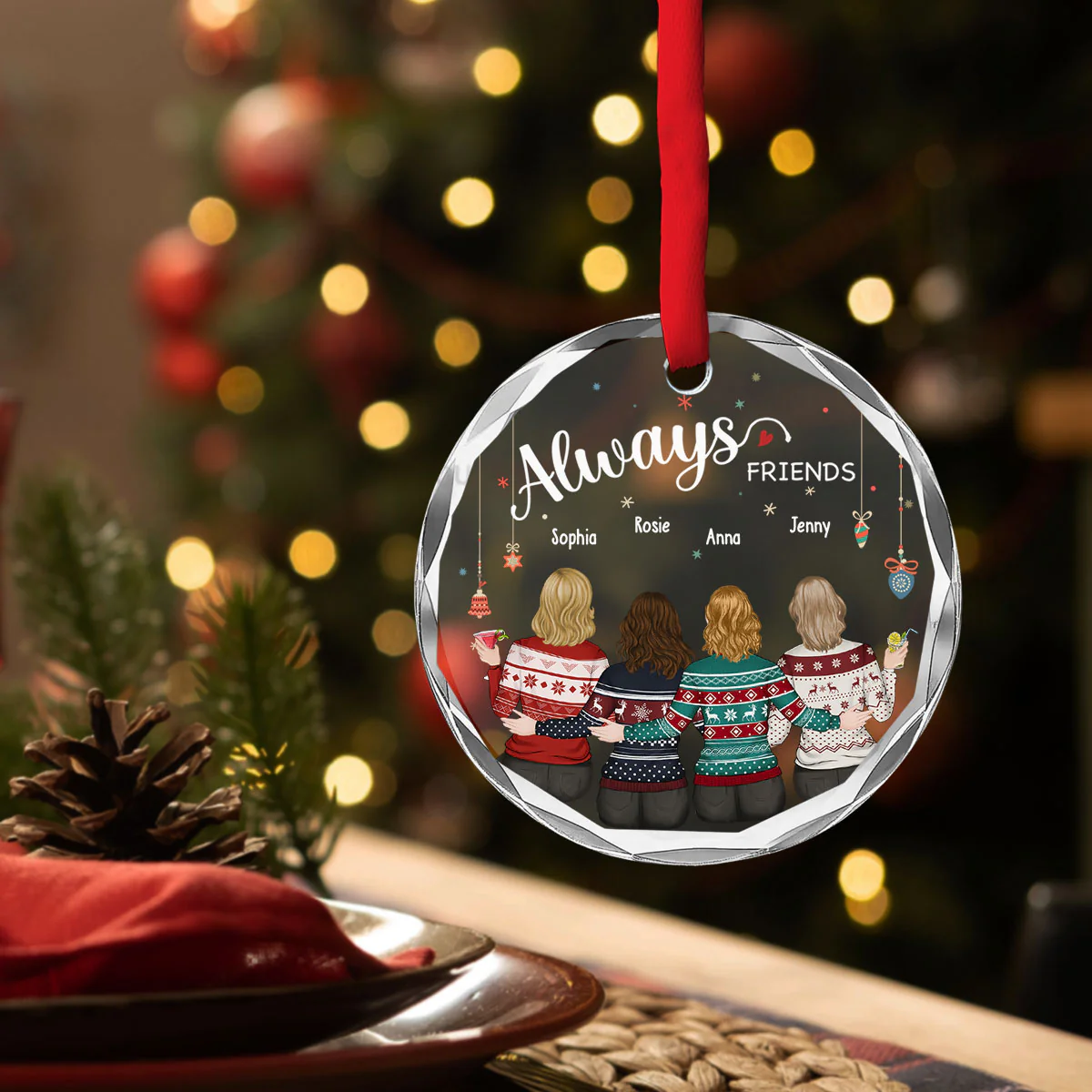 Always My Sister Forever My Friend - Personalized Custom Glass Ornament - Image 4