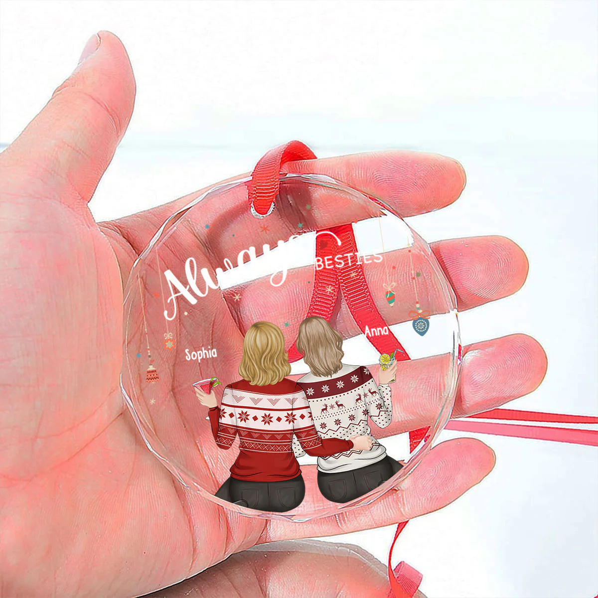 Always My Sister Forever My Friend - Personalized Custom Glass Ornament - Image 5