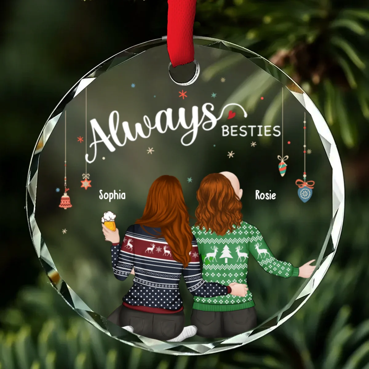 Always My Sister Forever My Friend - Personalized Custom Glass Ornament - Image 6