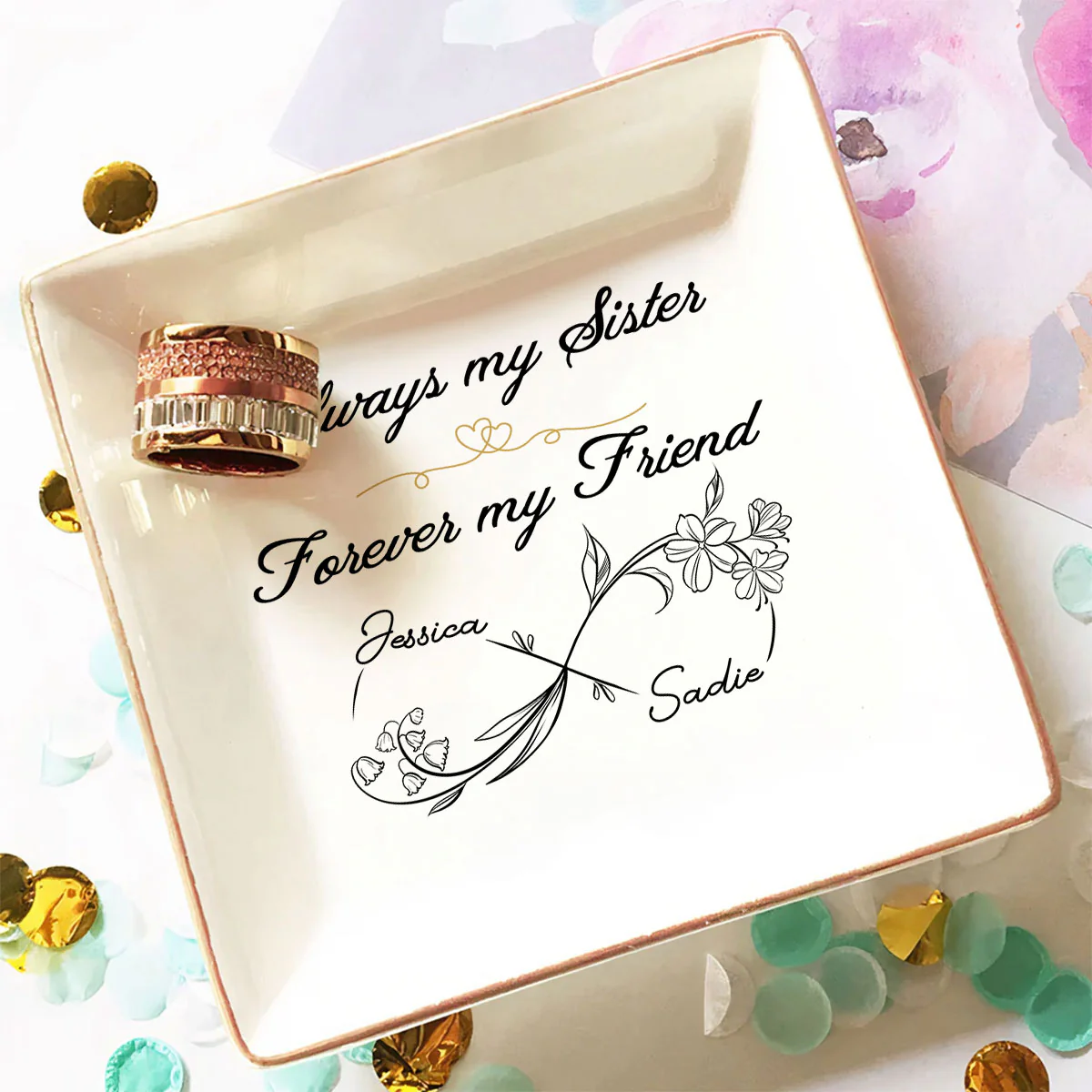 Always My Sister Forever My Friend - Personalized Custom Jewelry Dish - Image 5