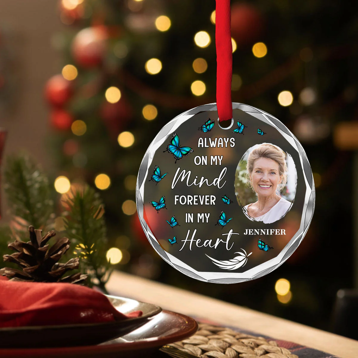 Always On My Mind - Personalized Custom Glass Ornament - Image 3