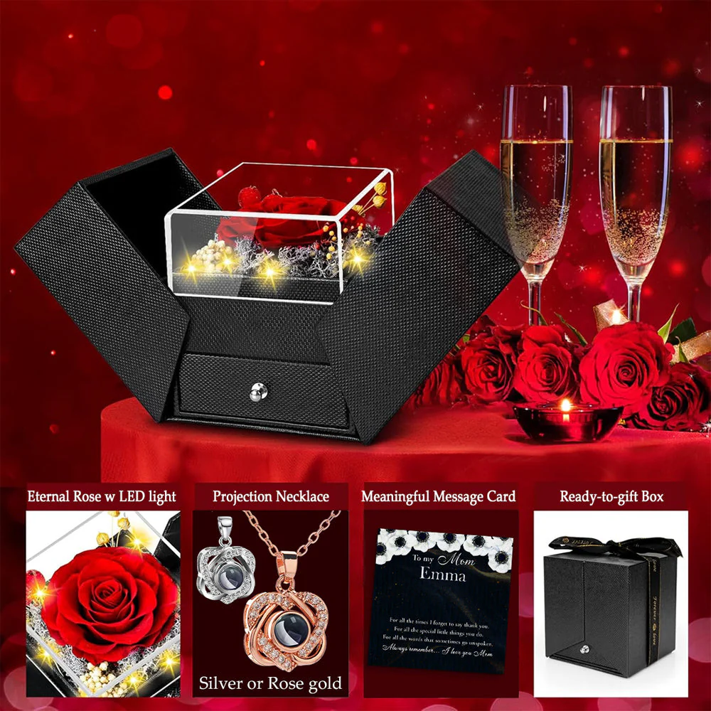Always Remember - Personalized Custom Preserved Rose With Projection Necklace - Image 5